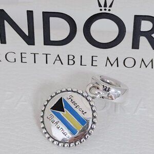 Pandora Freeport Bahamas Flag Dangle Charm S925 Silver with box